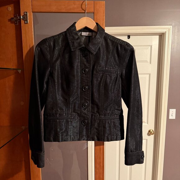 Chico's Platinum - Black Denim Jacket, Size 0 - Picture 1 of 8